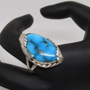 925 Silver Kingman Turquoise Ring Leaf